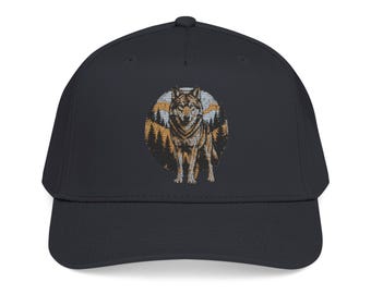 Embroidered Wolf Trucker Hat, Wilderness Forest Nature Cap, Outdoor Hiking Accessory