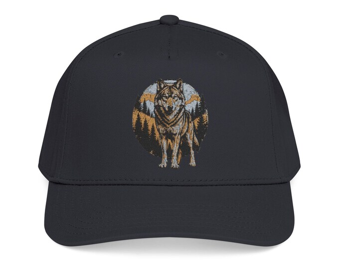 Embroidered Wolf Trucker Hat, Wilderness Forest Nature Cap, Outdoor Hiking Accessory