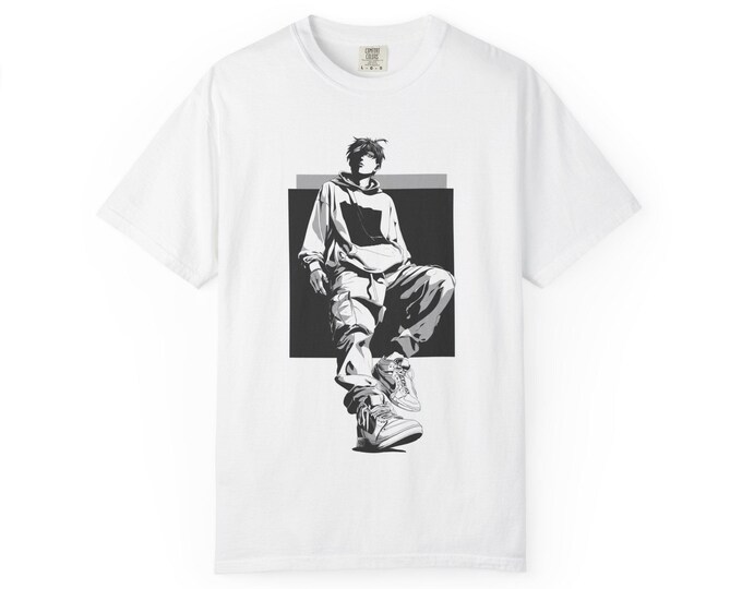 Black-and-White Streetwear Figure T-Shirt | Dragon Back Graphic T-Shirt
