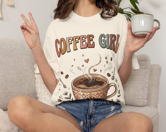 Vintage Coffee Girl Graphic Tee, Retro Ceramic Cup Art, Barista Apparel (100% Cotton)