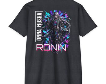 Onna Musha Cyberpunk Ronin Tee, Japanese Anime Samurai Shirt, Techwear Cotton Blend T-Shirt