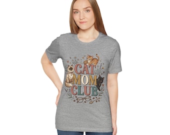 Cat Mom Club T-Shirt, Three Cats Graphic Tee, Vintage Cat Lover Gift