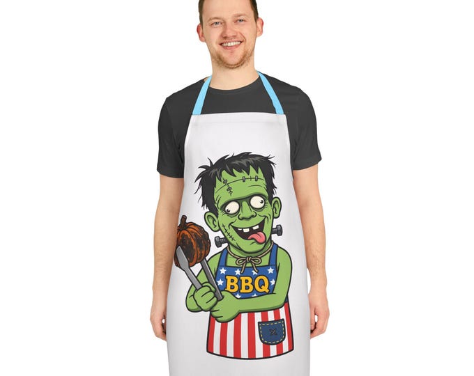 Frankenstein BBQ Apron, Spooky Monster Grilling Accessory, Halloween Cooking Gift