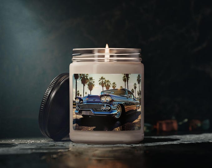 Vintage Classic Car Palm Trees Candle | 9oz Soy Scented Jar