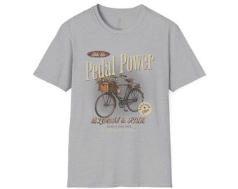 Vintage Bicycle Floral T-Shirt, Cottagecore Pedal Power Graphic Tee (100% Cotton)