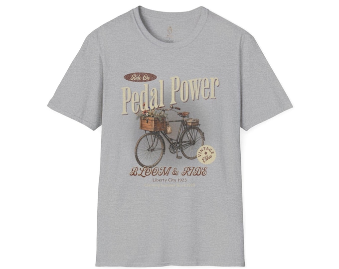 Vintage Bicycle Floral T-Shirt, Cottagecore Pedal Power Graphic Tee (100% Cotton)