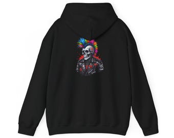 Colorful Punk Skeleton Skull Hoodie | Neon Mohawk Skull Graphic