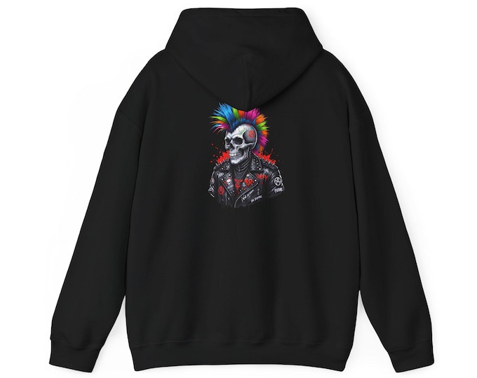 Colorful Punk Skeleton Skull Hoodie | Neon Mohawk Skull Graphic