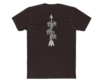 Botanical Snake Arrow T-Shirt, Fine Line Serpent Goth Tee, Cottagecore Floral Graphic Shirt