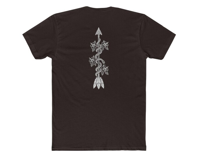 Botanical Snake Arrow T-Shirt, Fine Line Serpent Goth Tee, Cottagecore Floral Graphic Shirt