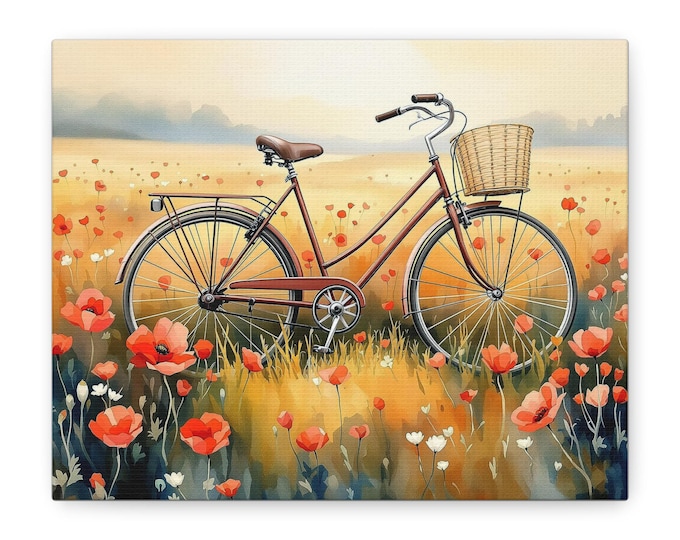Vintage Bicycle Illustration Canvas | Stretched Matte Wall Art
