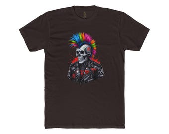 Colorful Mohawk Punk Skull T-Shirt | Gothic Rock Skull Tee