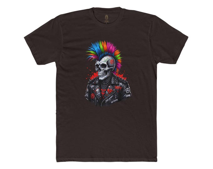 Colorful Mohawk Punk Skull T-Shirt | Gothic Rock Skull Tee