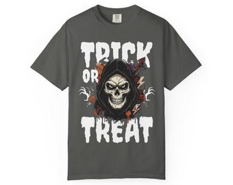 Grim Reaper Halloween T-Shirt, Gothic Streetwear Tee, Hooded Skull Graphic (100% Cotton)