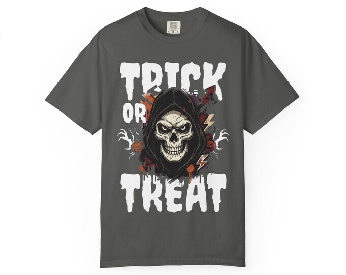 Grim Reaper Halloween T-Shirt, Gothic Streetwear Tee, Hooded Skull Graphic (100% Cotton)