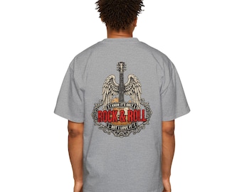 Vintage Winged Guitar Rock & Roll Back Print Oversized Tee