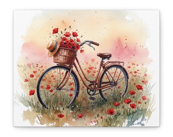 Vintage Bicycle Poppy Field Art Print