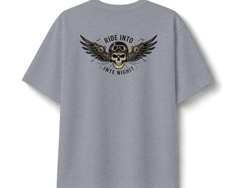 Ride Into The Night Biker Skull T-Shirt, Vintage Motorcycle Winged Skull Tee