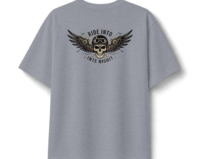 Ride Into The Night Biker Skull T-Shirt, Vintage Motorcycle Winged Skull Tee
