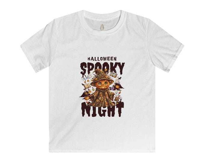 Kids Halloween Spooky Night Pumpkin Wizard Shirt, Whimsical Ghost Witchy Tee
