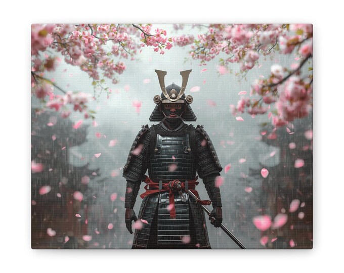 Samurai Under Cherry Blossoms Canvas