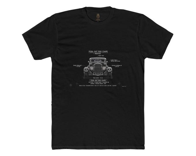1930s Hot Rod Coupe Blueprint T-Shirt: Classic Car Graphic Tee