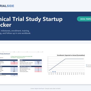 Clinical Trial Study Startup Tracker, Excel Template for Site Activation, Enrollment and Monitoring