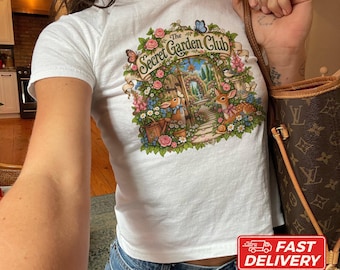 Whimsical Garden Shirt, Cottagecore Tee, Woodland Animal Shirt, Fairycore Graphic Tee, Fantasy Lover Gift, Y2K Baby Tee, Youth Size