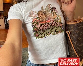 Magically Unavailable Baby Tee, Fairycore Tee, Whimsical Fairy Shirt, Celestial Graphic Tee, Fantasy Lover Gift, Y2K Baby Tee, Youth Size