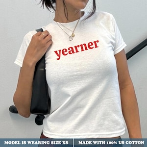Yearner Baby Tee, Y2K Graphic Crop Top, 100% Cotton Fitted Shirt