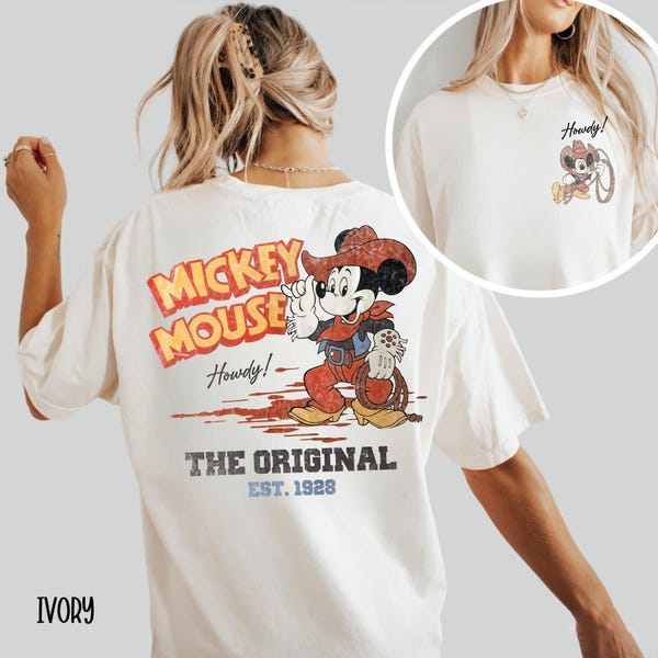 Mickey Mouse vaquero retro Howdy The Original Png, camiseta vaquera del oeste de Disney, PNG a juego para la familia de Disneyland