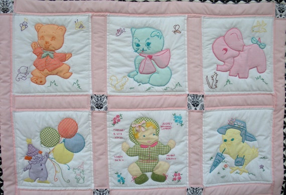 【1950s-1960s USA vintage】ベビーキルト ラグ アニマル Vintage Baby Quilt - Etsy