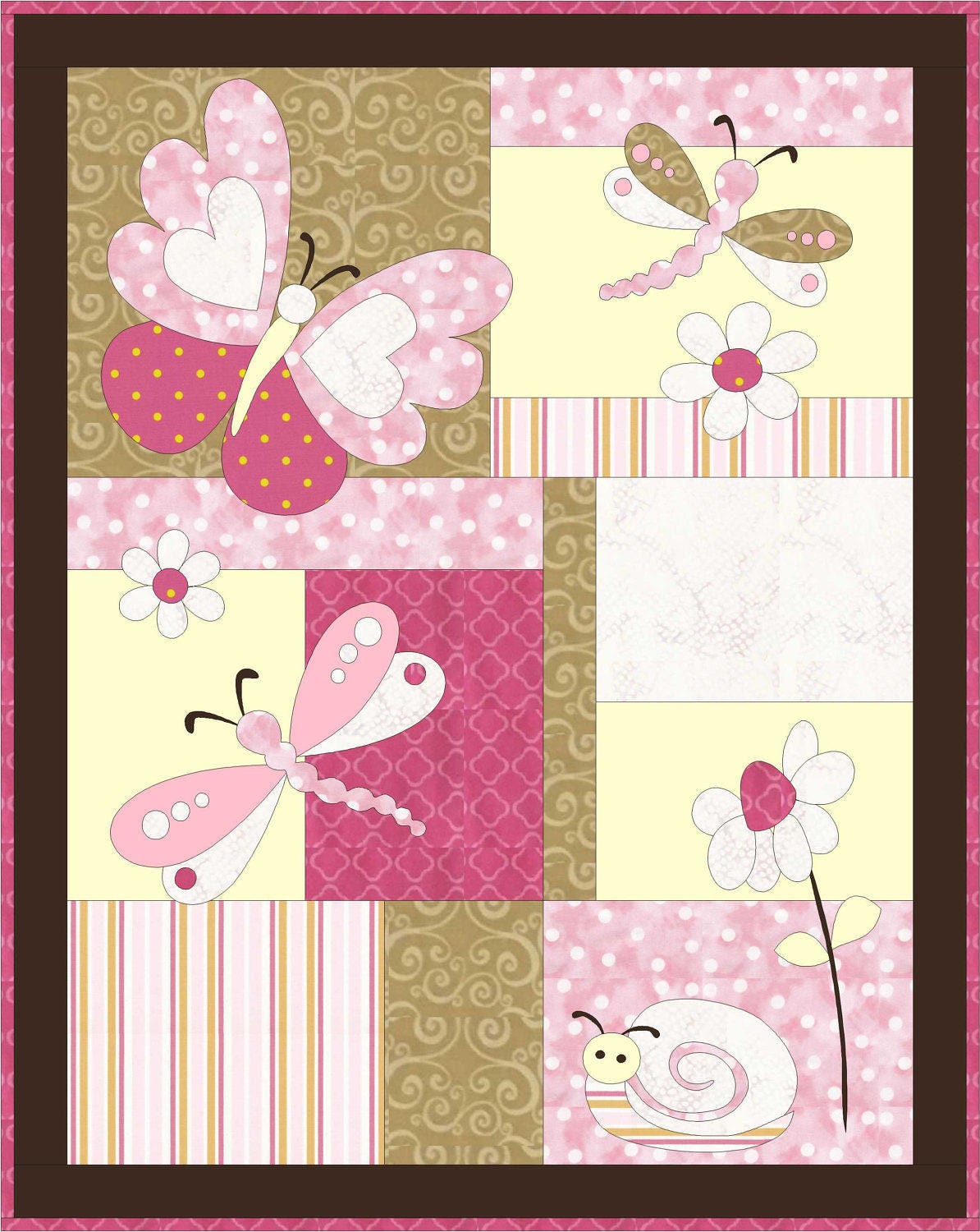 Motif de courtepointe papillons et libellules