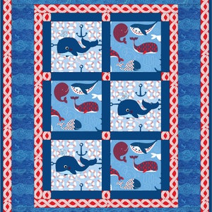 Baby Whales Gender Neutral Quilt Pattern - 3 sizes - Digital Download