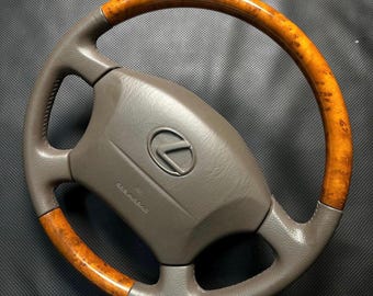 Wood Grain Leather Steering Wheel for LX470 1998–2002, Hand-Stitched Upgrade