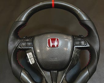 Volante personalizado de fibra de carbono con costuras rojas para Honda Accord de 8.ª generación (2008-2012)
