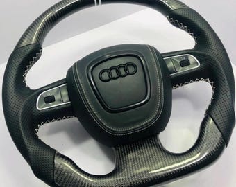 Volante de fibra de carbono con fondo plano para Audi A3/A4/A5/A6, S-Line Sport