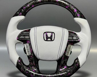 Volante de fibra de carbono con empuñadura de gamuza blanca para Honda Accord 2008-2012