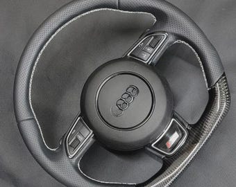 Volante de fibra de carbono y cuero compatible con Audi A1 A6 C7 A7 A8 – Repuesto