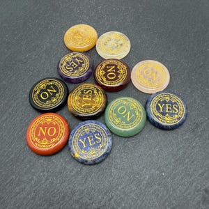 Gemstone Decision Coin Carving - Polished Stone Yes & No, Double Sided Divination Coin