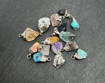 Natural Raw Gemstone Pendant - Silver Jewelry Making Supplies, DIY Necklace Bracelet Charm