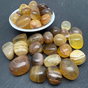 Yellow Fluorite Tumbled Stone - Golden Fluorite Gemstone, Genuine Crystal, Authentic Stones