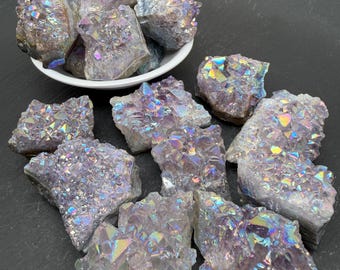 Aura Amethyst Cluster Stone - Rough Gemstone, Collection Crystal Gift, Crystal Supplies, Bulk Rocks