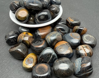Blue Tiger Eye Tumbled Stone - Natural Hawk's Eye Crystal, Protection Gemstones, Bulk Lot