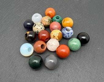 Natural Gemstone Large Hole Beads - European Style Spacer Beads - DIY Jewelry Making (14mm)