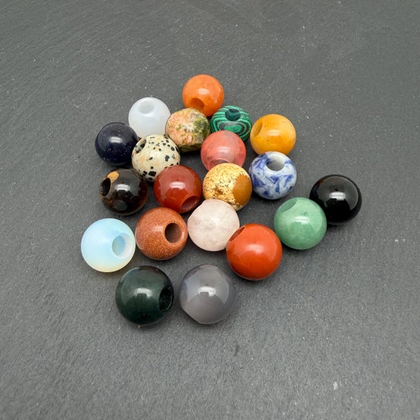 Natural Gemstone Large Hole Beads - European Style Spacer Beads - DIY Jewelry Making (14mm)