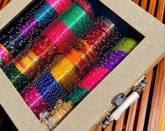20 Set Glass Bangles Gift Box with Silver & Gold Kashmiri Ghungroo Bangles, Bridal Bangle Set, Indian Traditional Jewelry