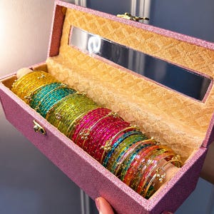 Personalized Kashmiri Glass Bangle Set | 72-Piece Bridal Jewelry, Glitter Box