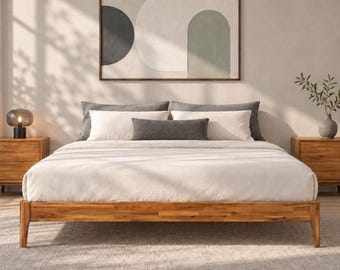 Camila Wood Bed Frame, Japanese Style, Easy Assembly, Dark Choco
