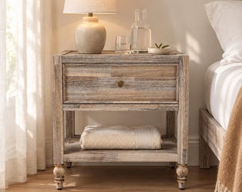 Classic Barnwood Nightstand, Artisan Handcrafted Solid Wood Bedside Table with Soft-Close Drawer